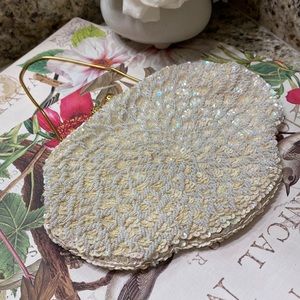 Vintage made in Hong Kong cream handmade sequin for wedding/evening/prom purse